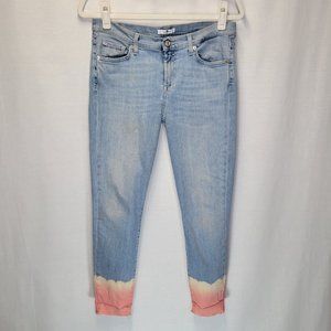 7 For All Mankind Women's Size 31 Jeans The Skinny Crop Unrolled Dip Dye Ankle